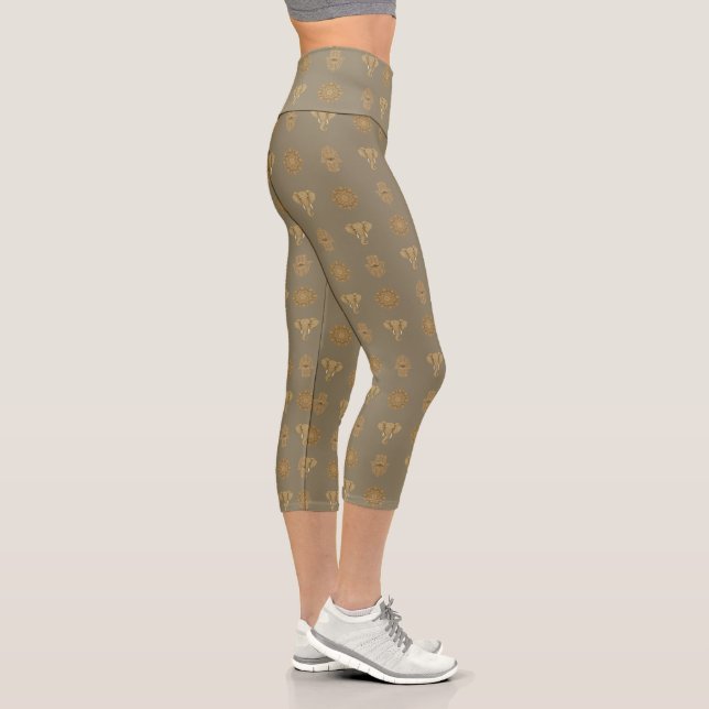 Leggings Capri Golden Mandala Elephant Hamsa | Boho Asian Graphic (Droite)