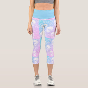 Leggings Capri Gothique pastel stylé ombré crânes roses et bleus