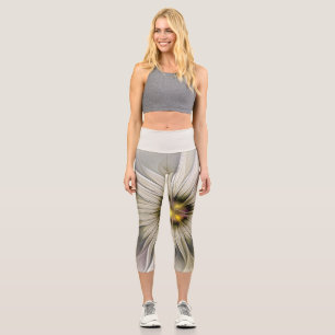 Leggings Capri Grande Fleur d'Ivoire, Art Fractal Moderne Abstrai