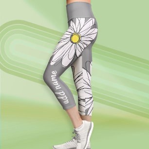 Leggings Capri Grande marguerite moderne avec nom de script