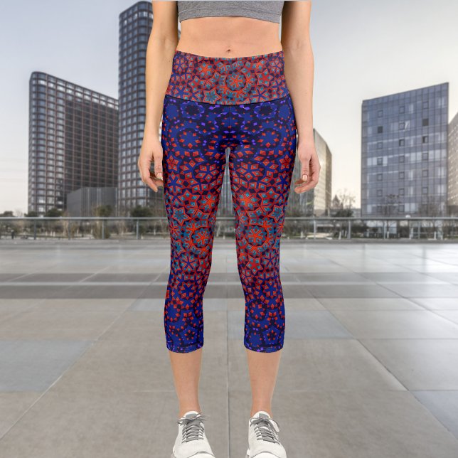 Leggings Capri Gras Bleu Et Rouge Motif Haut Taille Capris (Créateur téléchargé)