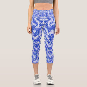 Leggings Capri Grec Meander Carré clé H Motif bleu