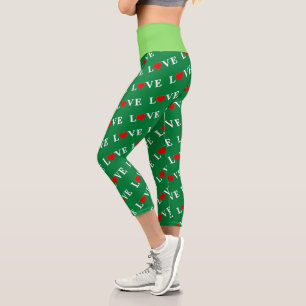 Leggings Capri Green Classic Love Coeur Élégant Forêt verte