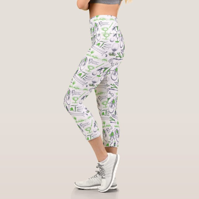 Leggings Capri Green Golf Icons Motif (Gauche)