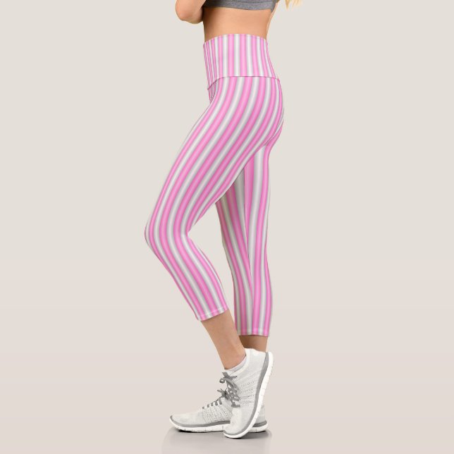 Leggings Capri Grilles roses néon modernes avec effet 3D (Gauche)