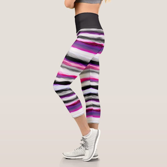 Leggings Capri Gris, blanc et rose Abstrait (Gauche)