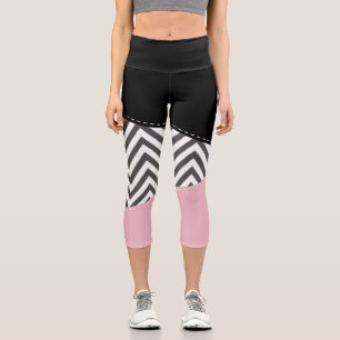 Leggings Capri Gris Zigzag, Gris Chevron, Motif Zigzag, Rose