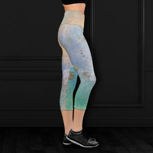 Leggings Capri Grunge Côtière   Aquarelle bleu et vert or