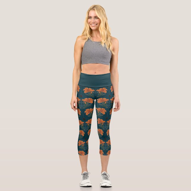 Leggings Capri Halloween, Araignées, Poissons, Lys orange, Whimsy (Recto)