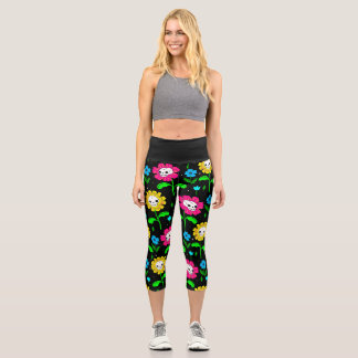Leggings Capri halloween floral crâne fleurs noir