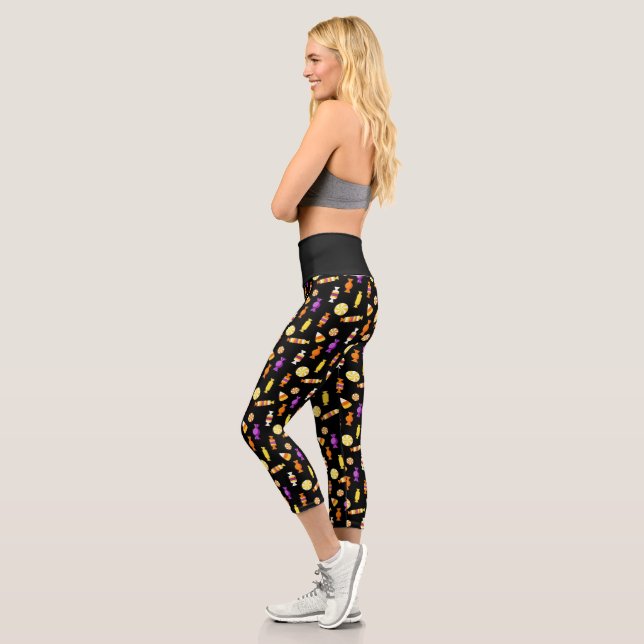 Leggings Capri Halloween style bonbon Patch sur noir (Gauche)
