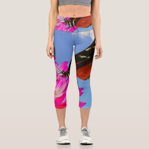 Leggings Capri Heliconius hecter papillon sur un Dahlia rose