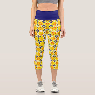 Leggings Capri Heure d'or en bord de mer : Jaune d'or et bleu mar