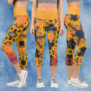 Leggings Capri Hex Mandala jaune et orange