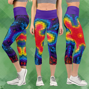 Leggings Capri Hex Mandala rouge jaune et bleu