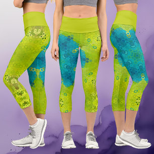 Leggings Capri Hex Mandala Vert et Bleu