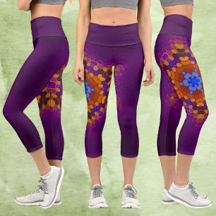 Leggings Capri Hex Mandala violet orange et bleu