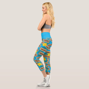 Leggings Capri Hibiscus Flower Blue Hawaii Beach
