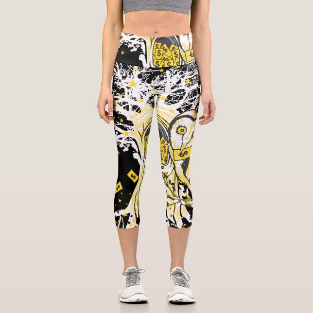 Leggings Capri High Waisted Yoga Capris – Owl Abstract (Recto)