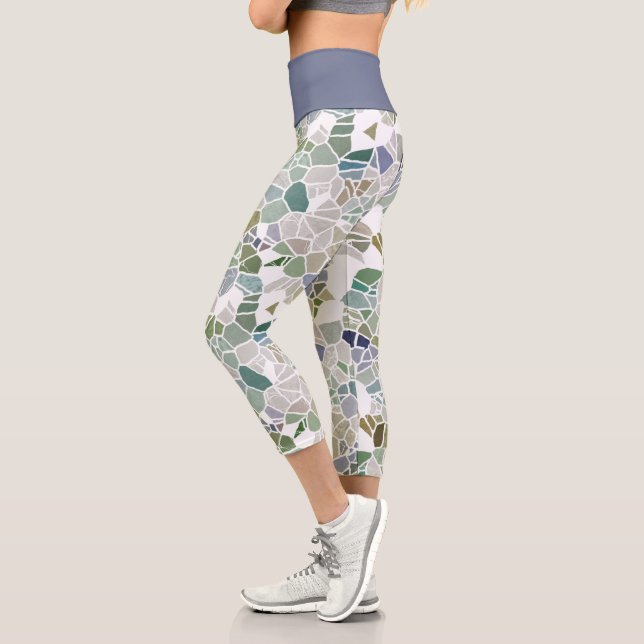 Leggings Capri Hip Turquoise bleu gris noir Terrazzo mosaïque Art (Gauche)