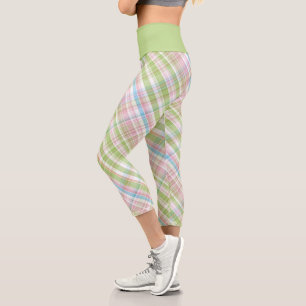 Leggings Capri Hip Violet rose Turquoise Vert bleu Plaid Motif