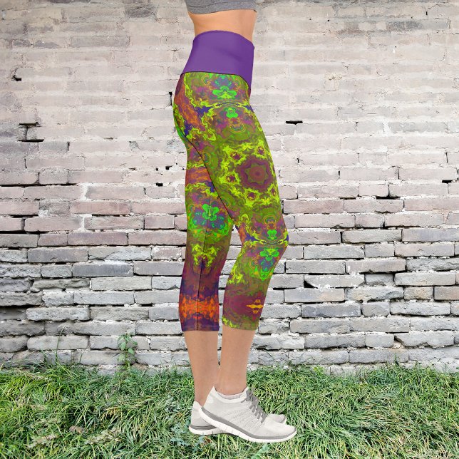 Leggings Capri Hippie psychédélique Jaune Orange et Violet Leggin (Créateur téléchargé)