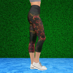 Leggings Capri Hippie psychédélique Orange Jaune et Legs Noir
