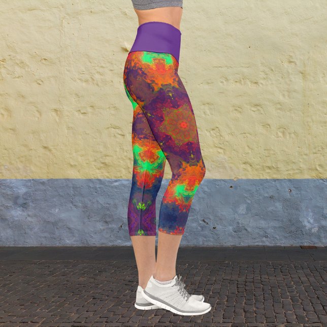 Leggings Capri Hippie psychédélique orange, vert et bleu. Leggin (Créateur téléchargé)