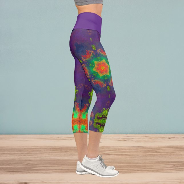 Leggings Capri Hippie psychédélique Purple Green et Orange Legs (Créateur téléchargé)