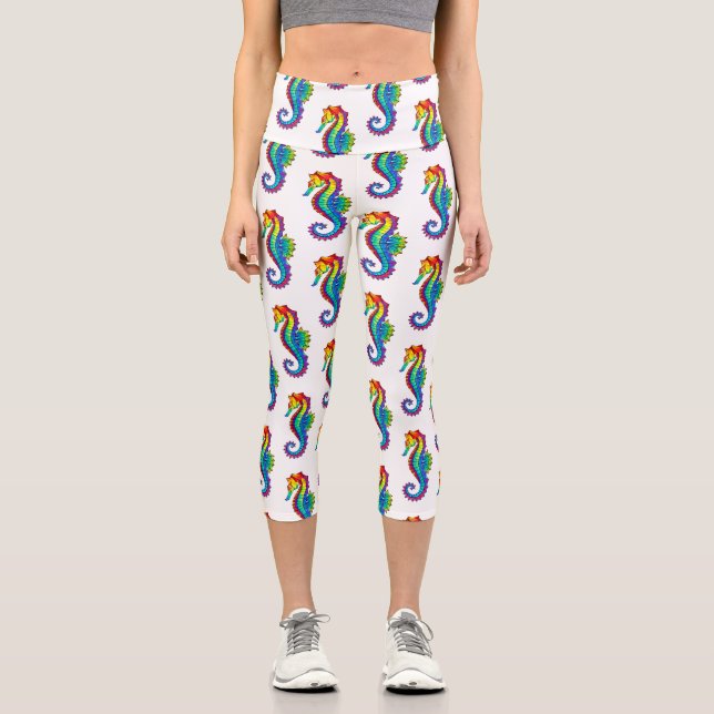 Leggings Capri Hippocampe polygonal arc-en-ciel (Recto)