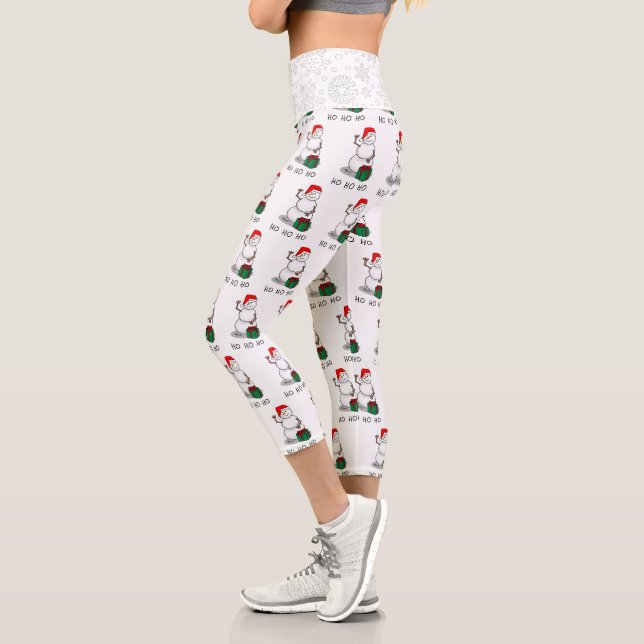 Leggings Capri Ho Ho Joyeux Noël Père Noël mignonne Snowman (Gauche)