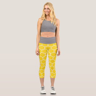 Leggings Capri Honeycomb Geometric White Lines Bumblebee