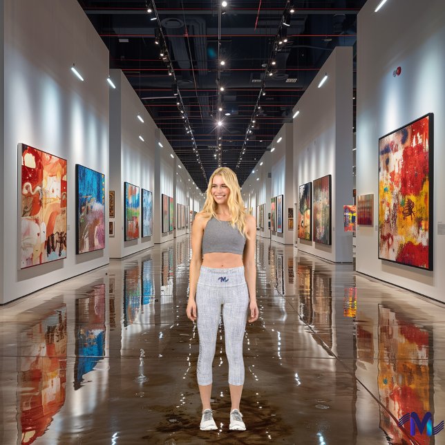 Leggings Capri Hors texture Denim blanc Personnaliser le logo et  (Créateur téléchargé)