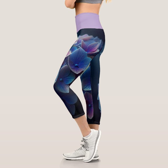Leggings Capri Hydrangeas Floral Purple et Bleu (Gauche)