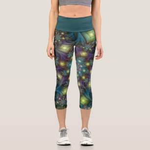 Leggings Capri Illuminé Abstrait brillant Turquoise violet Fracta