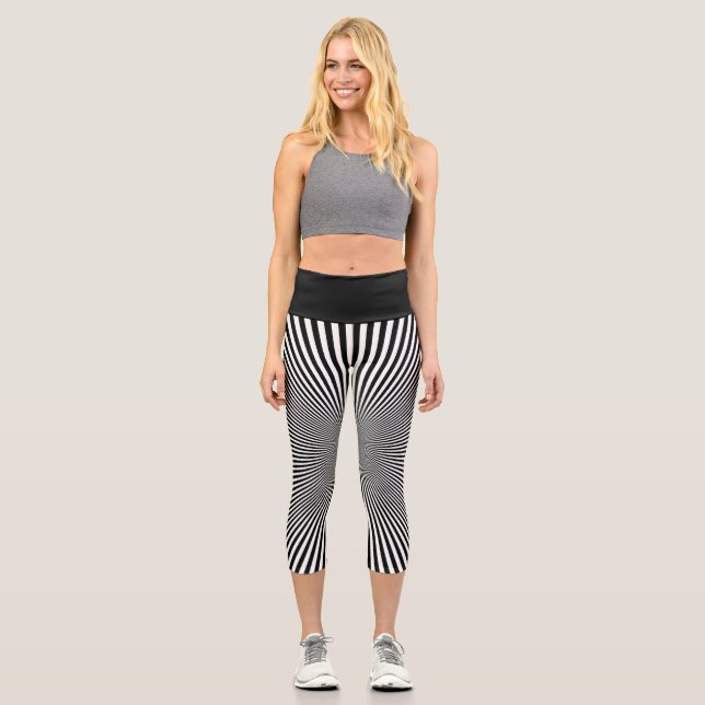 Leggings Capri Illusion d'optique moderne noir blanc rayures Yoga (Recto)