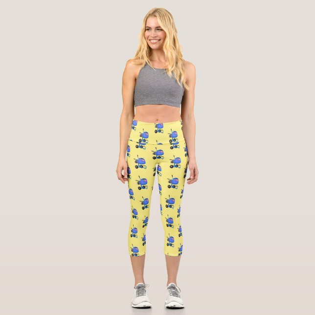 Leggings Capri Illustration amusante du mélangeur de ciment bleu (Recto)