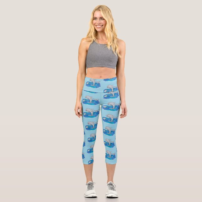 Leggings Capri Illustration de dauphins heureux adorables (Recto)