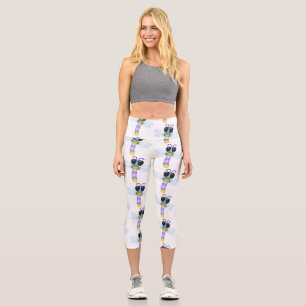 Leggings Capri Illustration de dessin animé de libellule bleue et