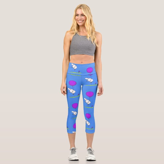 Leggings Capri Illustration de l'humour en ballons de mouton mign (Recto)