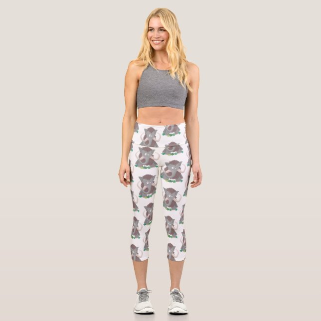 Leggings Capri Illustration drôle de mammouth laineux (Recto)