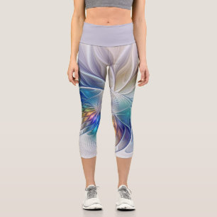 Leggings Capri Imaginaire Floral, Fleur Fractale Abstraite coloré