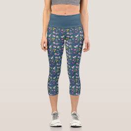 Leggings Capri Impression fleur sauvage délicate en aquarelle sur