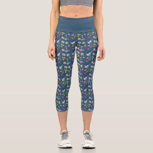 Leggings Capri Impression fleur sauvage délicate en aquarelle sur