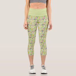 Leggings Capri Impression fleur sauvage délicate en aquarelle sur