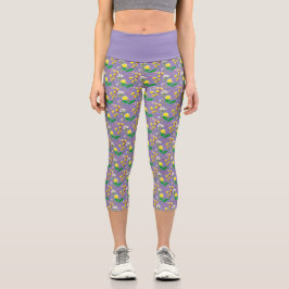 Leggings Capri Impression fleur sauvage délicate en lilas.