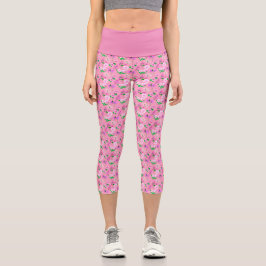 Leggings Capri Impression fleur sauvage délicate en rose.