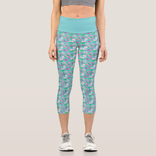 Leggings Capri Impression fleur sauvage délicate en turquoise