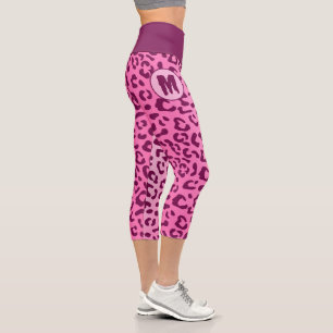 Leggings Capri Impression personnalisée initiale de léopard rose 