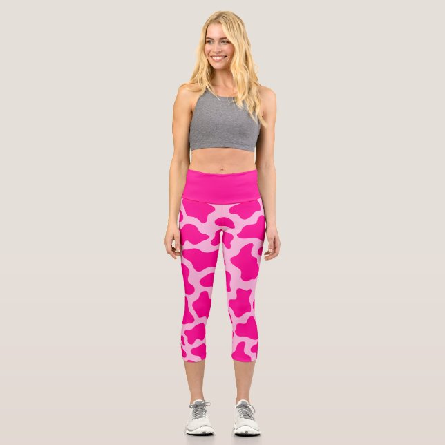Leggings Capri imprimé de vache rose chaud (Recto)